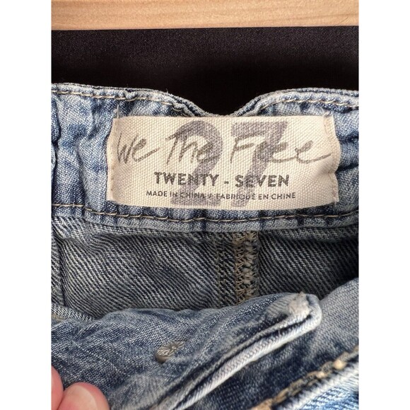 Free People We the Free Blue Denim Skirt Button Fly Raw Hem Distressed Belt 27 - Picture 8 of 10